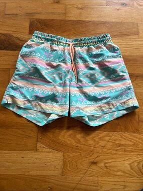 Men's Chubbies The En Fuegos Lined Swim Trunks Teal Geometric Size Small